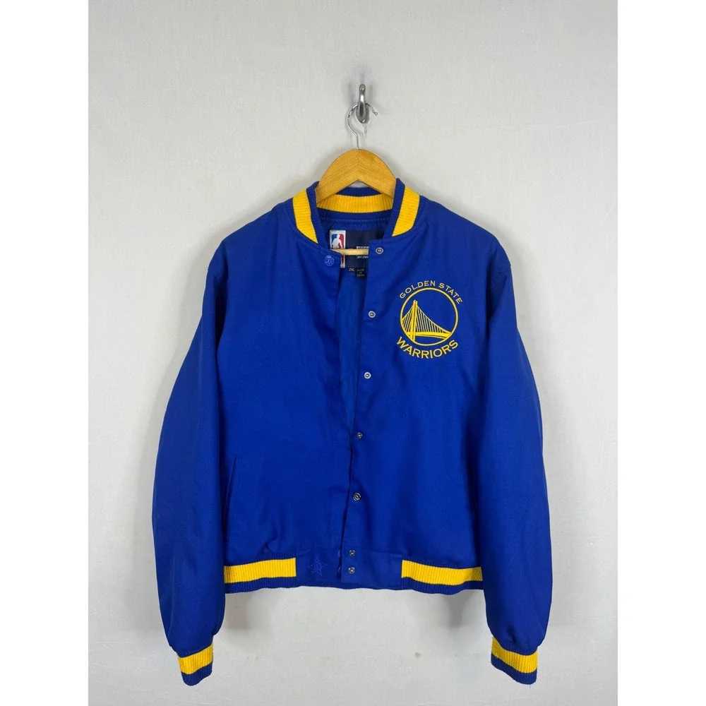 JH Design NBA Golden State Warriors Varsity Jacket Blue Yellow Mens 2XL Bomber